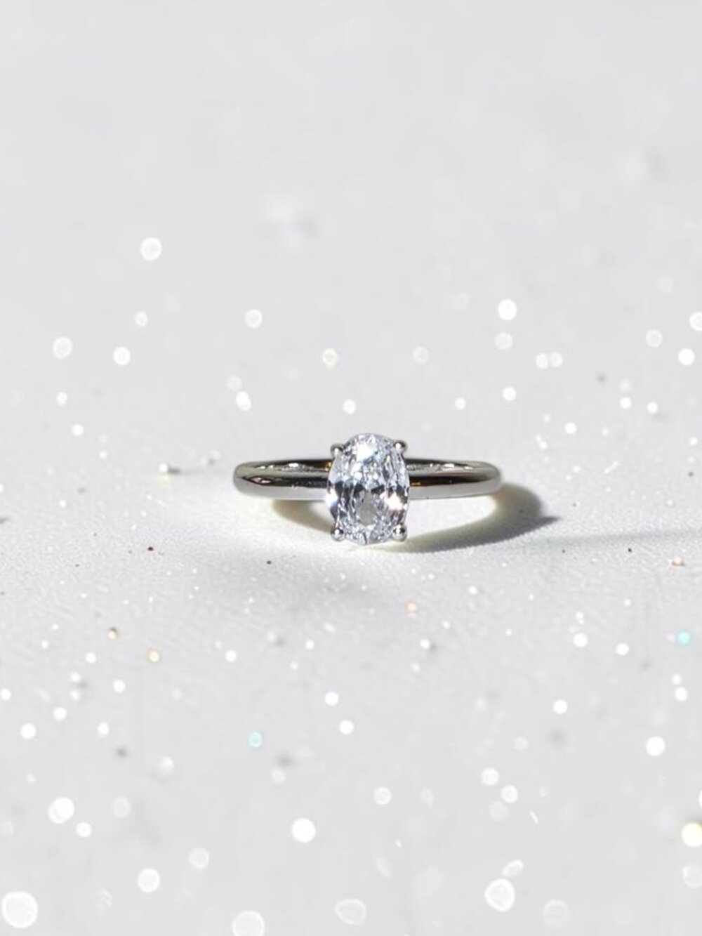 Classic Oval Cut Clear CZ Solitaire Ring Silver Tone Size 7.5